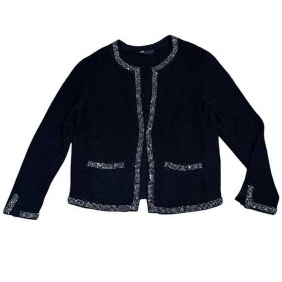 Maje Sz 3 US L Sweater Black Sequin -Trim Cardigan Classic Corpcore Retro glam - Picture 1 of 7